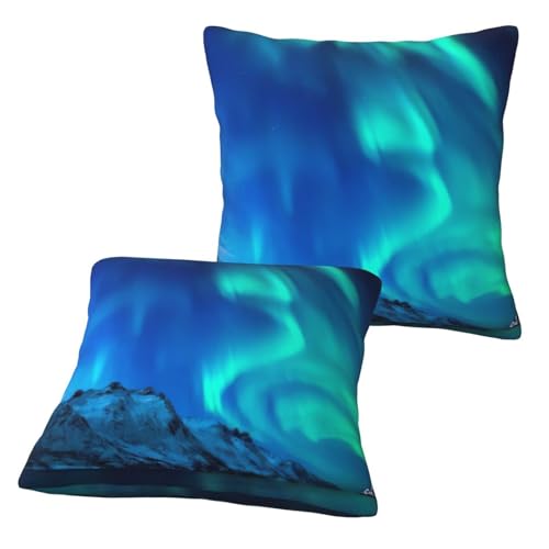 Yyoretp Juego de 2 fundas de cojín decorativas con estampado de luces boreales para sofá, cama, coche, sofá