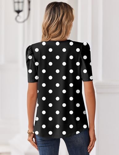 Image of Zeagoo Women Blouses Puff Short Sleeve Tops V Neck Dressy Casual Spring Shirts Boho Floral Cute Clothes 2026