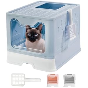 JUPPLIES – Arenero Gato Cerrado con Doble Entrada – Caja de Arena para Gatos Cubierta 51x38x41cm – Arenero Gatos con Bandeja Extraíble y Pala – Arenero para Gatos de Fácil Limpieza (Aqua)
