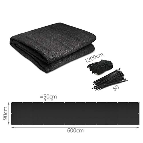 Image of VOUNOT Balcony Privacy Screen, 90x600cm, HDPE Balcony Cover, Wind and UV Protection, Weatherproof, Black