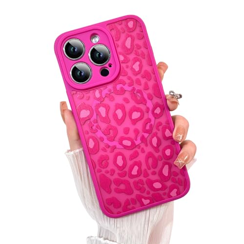 Image of KANGHAR Case for iPhone 15 Pro Hot Pink Leopard Printed Pattern | Cute Cheetah [Compatible with Magsafe] Protective Magnetic Case for Girls Women 6.1 inch