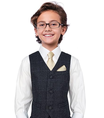 Image of Boy's Solid Tie with Pocket Square Set, Regular Necktie for Children and Kids, Self-Tied