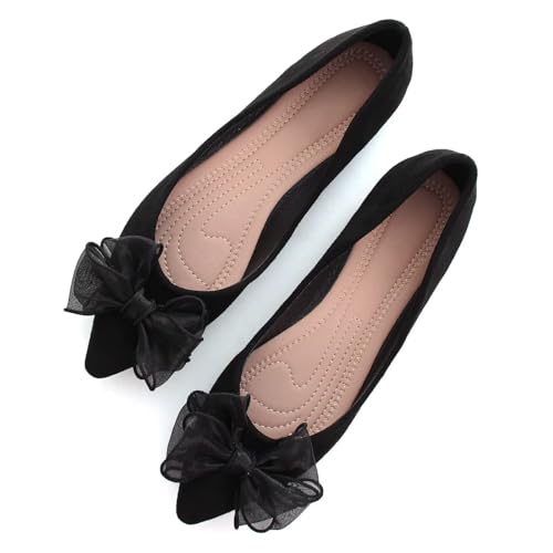Image of SAILING LU Womens Bowknot Ballet Flats Pointy Toe Suede