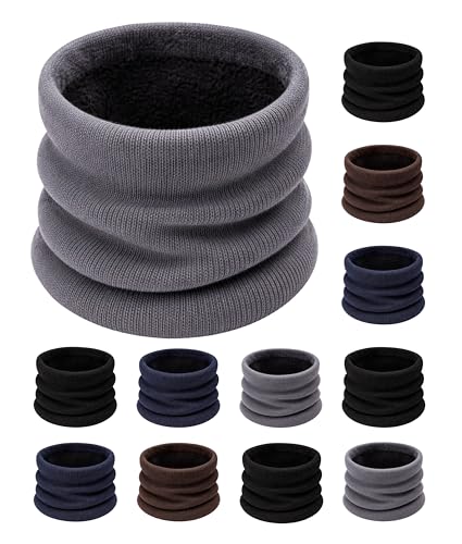 Winter Thermal Neck Warmers, 12 Pack, Fleece Lined Interior Gaiter Warm Scarf Wrap, Mens Womens...