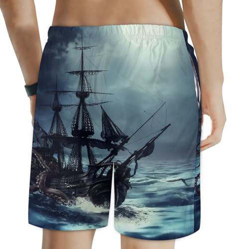 AUUXVA Beach Board Shorts Sea Octopus Kraken Nautical Men's Swim Trunks Swimwear Casual Athletic Sport Short with Pockets2