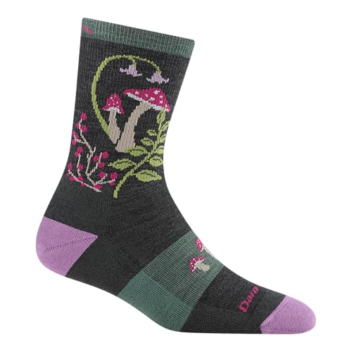 Darn Tough Vermont Mellow Mushrooms Womens Socks - Micro Crew Lightweight Merino Wool Hiking Socks - Charcoal M