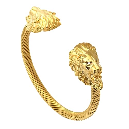 Hip Hop 18K Gold Stainless Steel Lion Head Cable Bracelet Animal Cuff Bracelet - Main Image