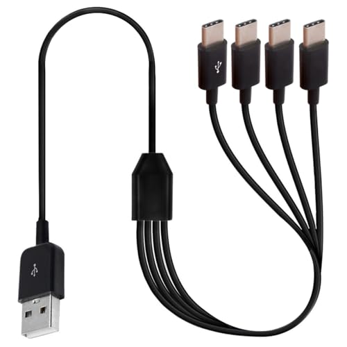 HTGuoji USB C Splitter Y Cable, 2 en 1 USB 2.0 Tipo A Macho a 2 Tipo C Macho Cable Soporta la carga y la transmisión de datos para i/Phone 15 Plus Pro Max, Galaxy S24/S23/S22, 1metro (4 USB C)