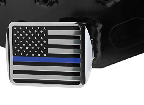 Everhitch Usa Us American Flag Stainless Steel Trailer Hitch Cover (Fits 2" Receivers, Black & Chrome With Thin Blue Line) #TOP4