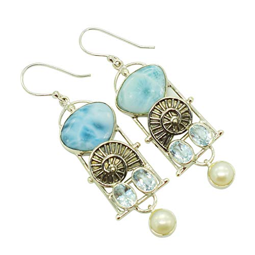 Boucles d'oreilles Larimar anti-ternissement en argent 925 pour peaux sensibles