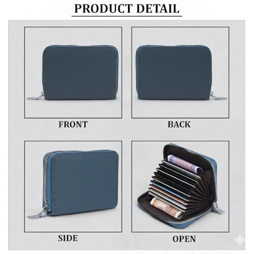 Image of VEMILIO Vegan Leather Zipper Wallet for Men & Women | 9 Card Slots | 2 Cash Compartments | Stylish Slim Credit Card Holder Purse | Travel Friendly Compact Wallet Gift for Boys Girls (Blue)