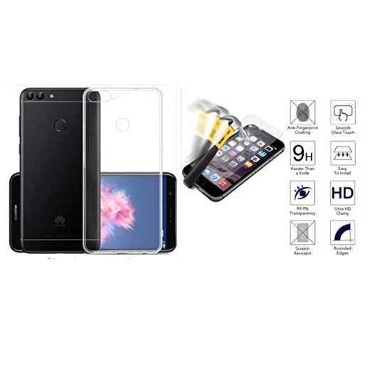 Kompatibel för HUAWEI P Smart FIG-LX1 FIG-L21 (5.65) / Enjoy 7S täckskydd fodral mjuk smal gel silikon mjukt TPU-fodral + film härdat glas 9H skärm transparent