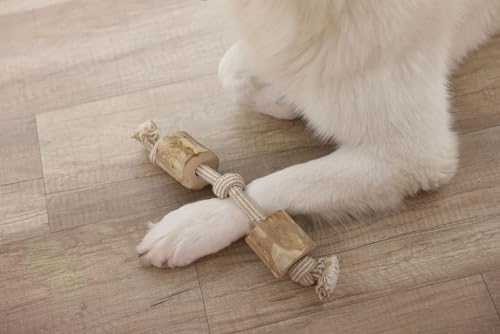 Kerbl Pet Hantel Kaffeeholz, Hundespielzeug, Kauspielzeug, 35cm, Holz, Jute, Baumwolle, Hunde, koffeinfrei, splitterarm, Zahnpflege