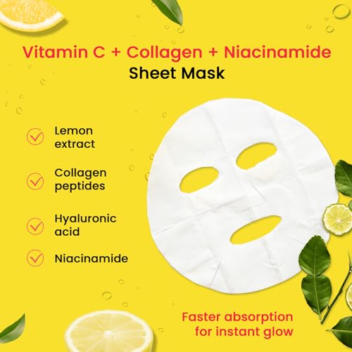 Image of Chicnutrix - Collagen & Vitamin C Korean Sheet Mask | 25g (Pack of 5 Face Mask) | Instant Brightening & Glow | With Niacinamide & Hyaluronic Acid | All Skin Types