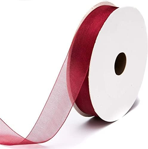 UKIYO | Organza Ribbon(15+ Color Variations Inside) (L-35 Meters,W-1 Inch) | Ribbon for Gift Wrapping,Gift Bows Making,Party Decoration,Bags Handle. (Wine red)