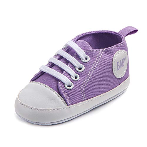 Image of Tutoo Unisex Baby Boys Girls Star High Top Sneaker Soft Anti-Slip Sole Newborn Infant First Walkers Canvas Denim Shoes