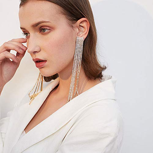 Fxmimior 2555 Fashion Women Long Rhinestones Tassel Earrings Gold Bohemian Long Chain Drop Dangle Earrings Jewelry thumb #2