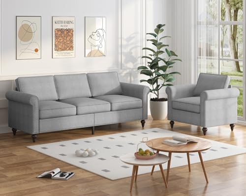 ZAFLY 2 Piece Living Room Sofa Set, 3 Seat Sofa