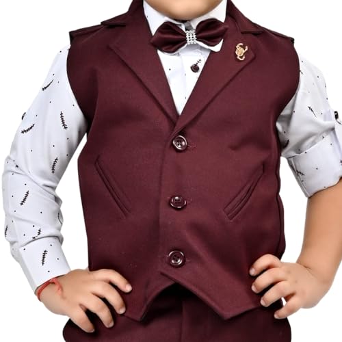 Image of Kukuwears - Kids Ethnic Suit Set I 3 Piece Party Suit for Boys | Kids Suit Set Shirt, Pant & Waistcoat I Birthday Boys Party Dress