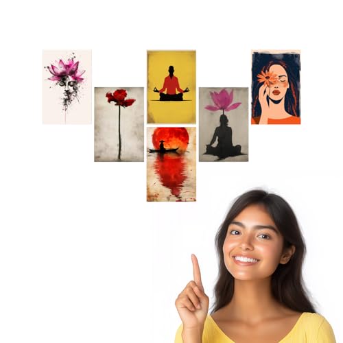 Image of SiddArtify Serene Moments Black Buddha - Lotus - Floral - Set of 2-4x6 Inch - Board (Pack of 6) - Sticker (Pack of 6) Wall Room Decoration art Poster Prints