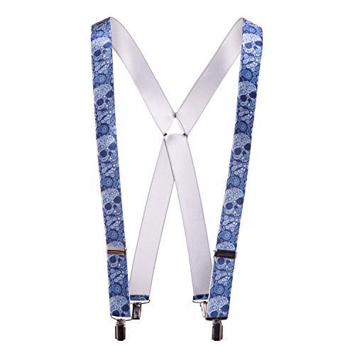 Tirantes calaveras azul elásticos para pantalones vaqueros de hombre