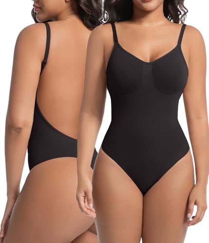 Backless Thong Shapewear for Women with Tummy Control, Seamless Sculpting Bodysuit for Workouts and Daily Wear