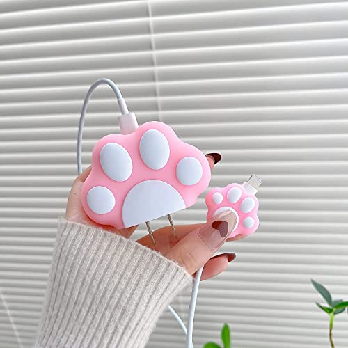 Image of Cartoon 3D Design Protective Case for 18W 20W iPhone 14 13 12 11 Pro Max Fast Charging Cable Adapter Charger, Cute Cartoon Lightning Data Cable Case for iPhone Charger (CAT Claw)