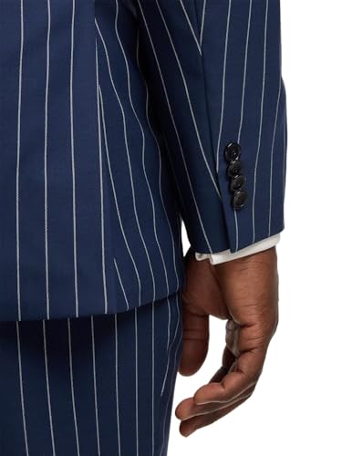 Paul Fredrick Men's Wool Stretch Stripe Double Breasted Peak Lapel Suit Jacket3