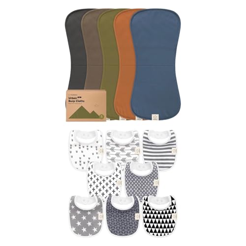 KeaBabies 5-Pack Burp Cloths & 8-Pack Bibs - Extra Large & Absorbent Baby Burp Cloths & Teething Baby Bibs for Boy, Girl