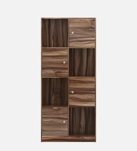 Image of Rustic Semi-Open Book Shelf | Engineered Wood | 8 Shelves | Asian Walnut Finish | Matte | Free Standing | Study & Home Office | Knock Down | 3-Year Warranty