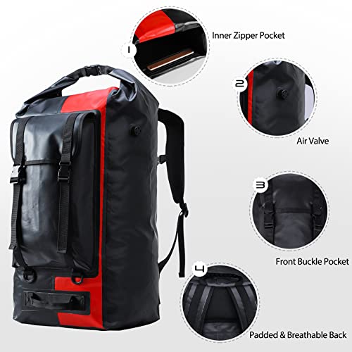 MIER Extra Large Waterproof Backpack Gear for Men Women 60L/150L Roll Top Dry Bags Duffel for Kayaking Hiking Travel Camping, 60L, Black/Red