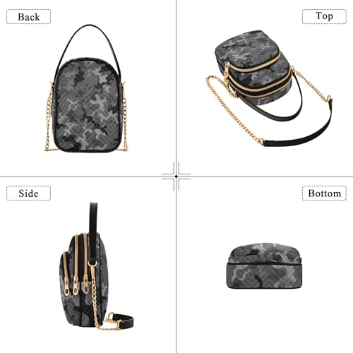 Abstract Camouflage Black Grey Woman Shoulder Handbag Trendy Cell Phone Purse Chain Strap Quilted Zipper Lady Bowler Satchel4