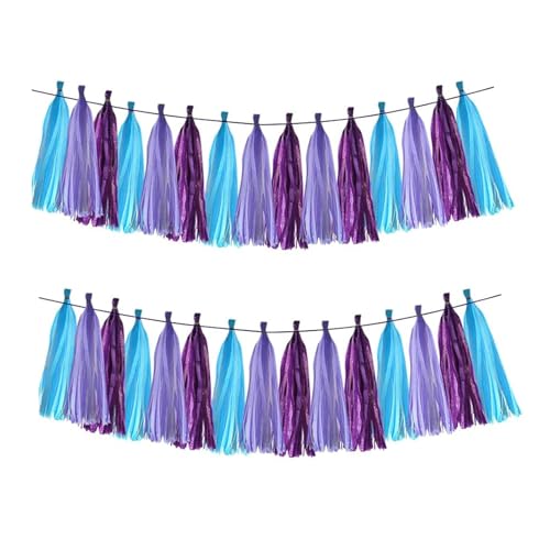 Image of Dark Purple,Light Purple and Blue Tassel Garland Banner Paper Tassels for Birthday Party Decorations,Pack of 15