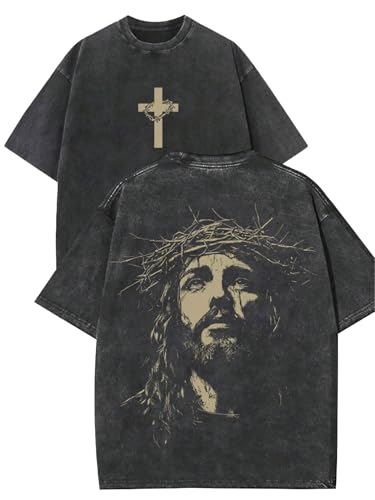 PSPSXT Men's Washed Cotton T-Shirt, Vintage Christian Faith Streetwear, Heavyweight Retro Bible...