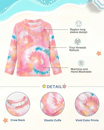 Image of BesserBay Girls Rash Guard UPF 50+ Raglan Sleeve Quick Dry Swim Shirt 4-12 Years