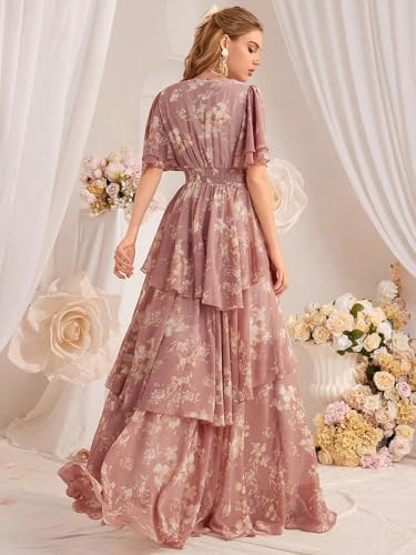 Image of TOLEEN Summer Casual Dresses for Women 2024 Spring Fashion Boho V Neck Long Sleeve Ruffle Floral Print Elegant Maxi Dress