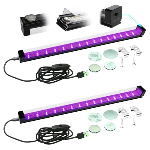 TITO Black Light Bar, 10W 1ft USB Portable Blacklight Bar, 395nm Aluminium Housing Black Lights Glow Dark Halloween Party Fluorescent Poster Display Resin Curing 2-Color Toggle Magnet Mounted 2 Pack