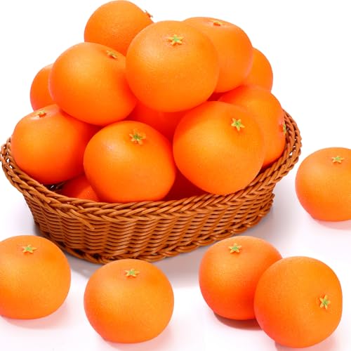 WinnerWhy 24 Pcs Fake Oranges Faux Oranges Artificial Fruits for Decoration 3 Inch Mini Lifelike Decorative Fruits for Bowls Decor Table Centerpieces Home Kitchen Party Decor (Orange)