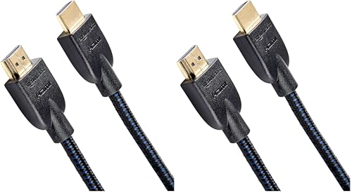 Image of Amazon Basics Nylon-Braided HDMI 2.0 Cable, 6ft, 4K@60Hz, 18Gbps, 2160p, 48 bit, Ethernet, Audio Return, Compatible with TV /PS5 /Xbox /Roku /Blu-ray, Black & Blue (Pack of 2)