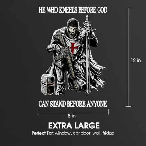 Image of Premium Knight Templar Christian Sticker - 'He Who Kneels Before God Stands Before Anyone' - Durable & Waterproof Vinyl Decal for Car Door, Window, Laptop - 12 Inches