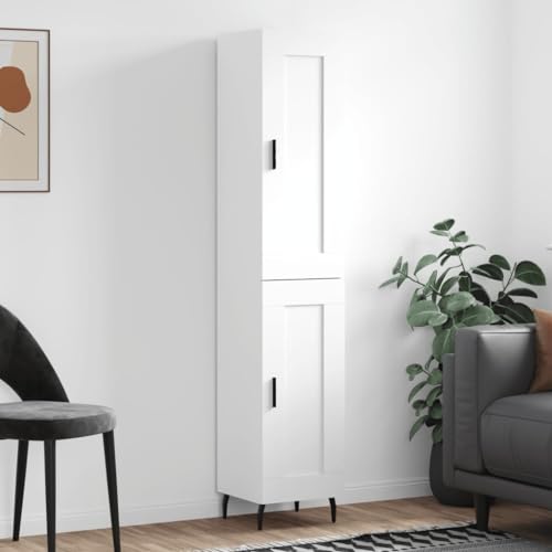 Gecheer Kitchen Cabinet Modern Kitchen Storage Cupboard Bathroom Living Room Kitchen Storage Unit White 34.5x34x180 cm Engineered Wood Type16