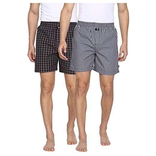 Van Heusen Men Boxer Shorts - 100% Combed Cotton - Pack of 2 - Side Pocket, Superior Lustre, Checkered