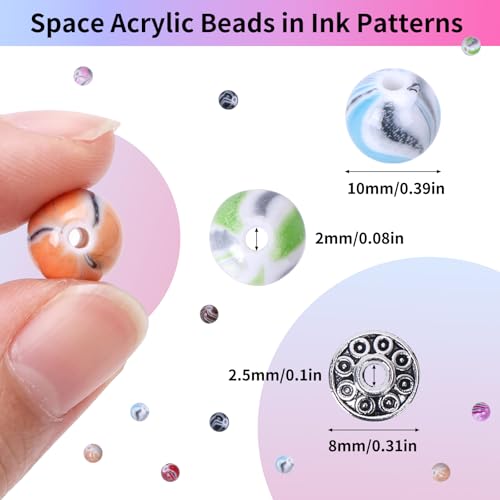 Image of Quefe 500pcs Craft Beads in Ink Patterns for Jewelry Making Beads for Bracelets Making, Acrylic Bulk Beads with 50pcs Spacer Beads and Crystal String (10mm)