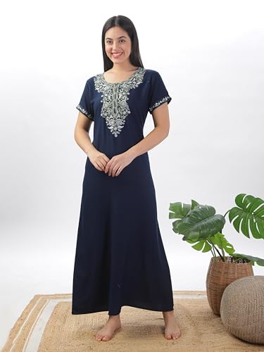 Image of 9shines Label Stylish Alpine Nighty Maxi for Women | Full Length Trendy Nightgown | Premium Nightdress | Nightwear | Heavy Embroidery Nighty with Pockets(2891)