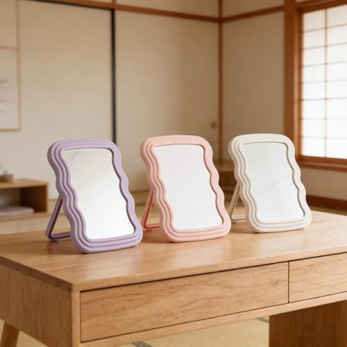 Miroir de maquillage ondulé pliable portable léger support réglable bureau - 6