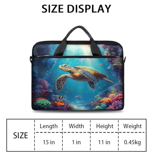 Funda para portátil de 15 pulgadas con diseño de tortuga marina y medusa, maletín delgado para oficina y viaje, con correa ajustable, para hombres y mujeres miniatura 2