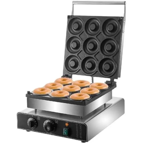 Donut Machine, Commercial 9-Hole Cake Machine, Double-Sided Heating, Non-Stick Surface, Adjustable Time and Temperature Knobs, for Bakery, Dessert Shop, Restaurant, Canteen, Tea House