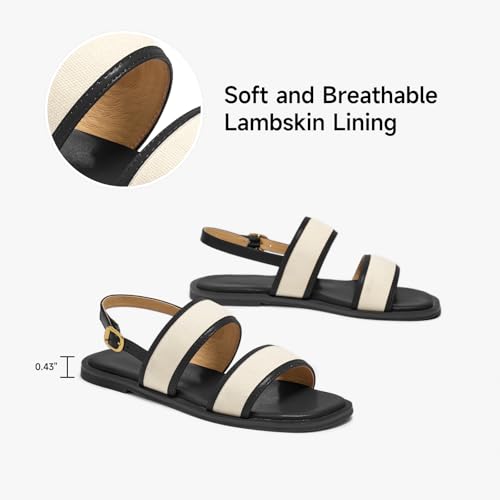Image of BEAU TODAY Flat Sandals for Women,Women's Leather Sandals with 2 Strap,Peep Toe Summer Strap Sandals for Women,Open Toe Buckle Comfortable Dress Sandals Shoes for Women