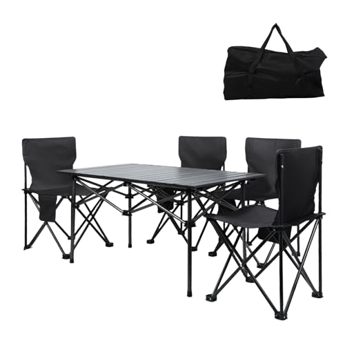 Anwhriet   Mesa plegable de camping con 4 sillas plegables, mesa plegable de camping y silla con bolsas de transporte, mesas de jardín y juego de silla portátil, para picnic, pesca y barbacoa (negro)