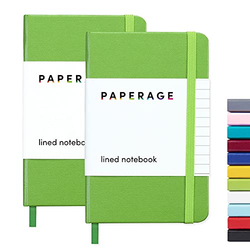 PAPERAGE Lined Pocket Journal Notebook, 2 Pack, (Green), 160 Pages, Small, 3.7 inches x 5.6 inches – 100 gsm Thick Paper…